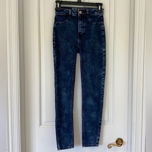 American Eagle Super Stretch Sky High - High Rise Dark Wash Denim Jeggings Jeans - Picture 5 of 12